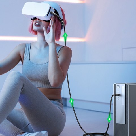 Kabel przewód kątowy USB-C z obsługą gogli VR Oculus Quest 2 60W 5m czarny UGREEN
