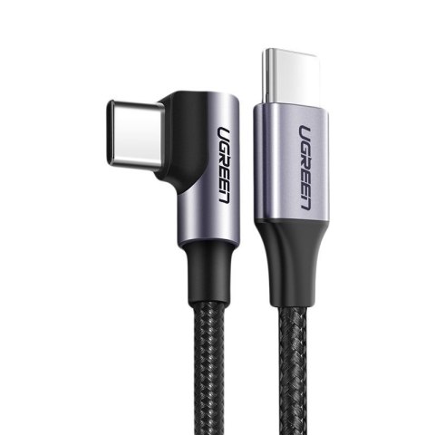 Kątowy kabel przewód USB-C Power Delivery 60W 20V 3A 1m czarno-szary UGREEN