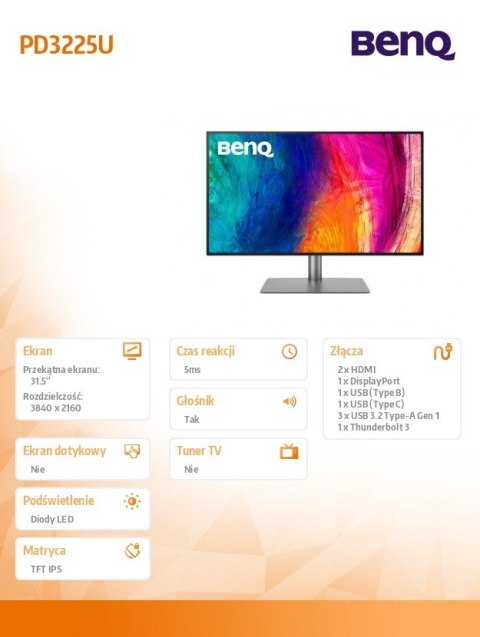 Monitor 31.5 cala PD3225U LED 5ms/2K/2000:1/HDMI/Czarny Benq