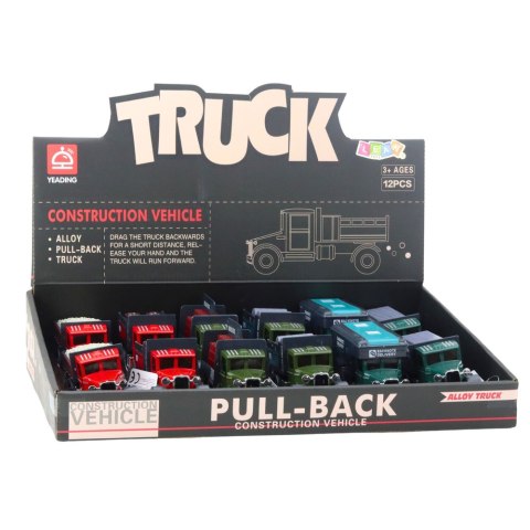 Ciężarówka Klasyczna Metalowa Napęd Pull Back Światła Dźwięki LEAN Toys