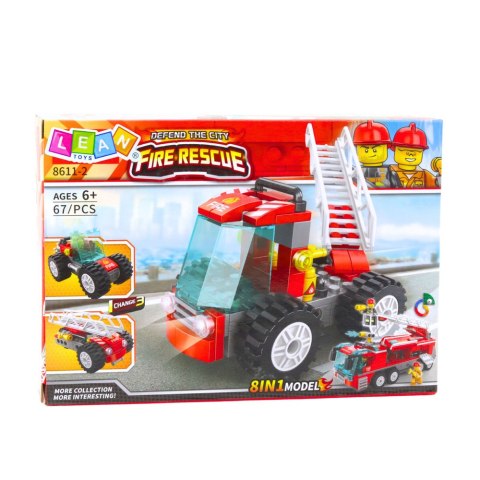 Klocki Konstrukcyjne Pojazd Strażacki Wóz z Drabiną 67 el. LEAN TOYS
