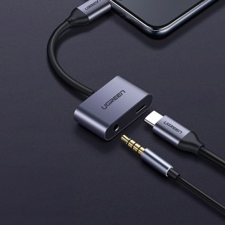 Adapter audio dwuportowy USB-C (męski) - mini jack 3.5mm / USB-C (żeński) - szary UGREEN