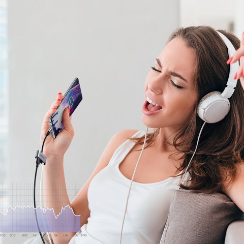 Adapter audio dwuportowy USB-C (męski) - mini jack 3.5mm / USB-C (żeński) - szary UGREEN