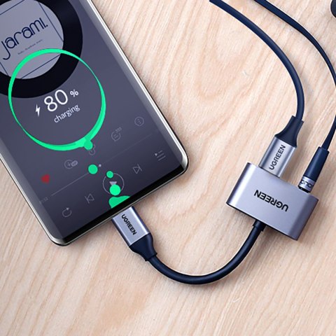 Adapter audio dwuportowy USB-C (męski) - mini jack 3.5mm / USB-C (żeński) - szary UGREEN