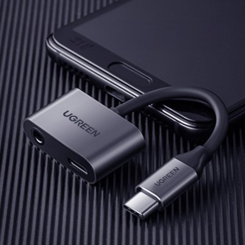 Adapter audio dwuportowy USB-C (męski) - mini jack 3.5mm / USB-C (żeński) - szary UGREEN