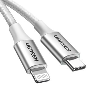 Kabel przewód USB-C - iPhone Lightning MFi 1m - srebrny UGREEN