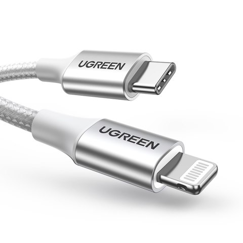 Kabel przewód USB-C - iPhone Lightning MFi 1m - srebrny UGREEN