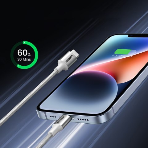 Kabel przewód USB-C - iPhone Lightning MFi 1m - srebrny UGREEN