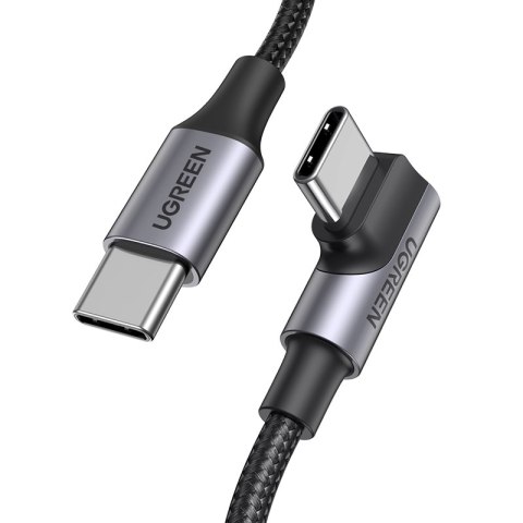Kabel przewód kątowy USB-C w oplocie 480Mb/s 2m czarno szary UGREEN