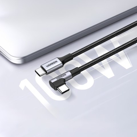 Kabel przewód kątowy USB-C w oplocie 480Mb/s 2m czarno szary UGREEN