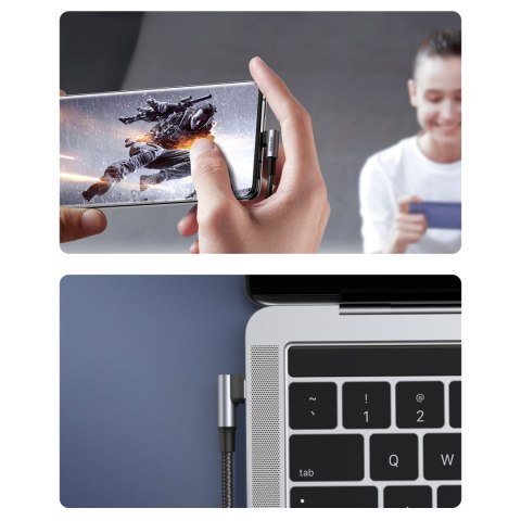 Kabel przewód kątowy USB-C w oplocie 480Mb/s 2m czarno szary UGREEN