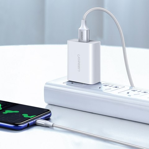 Kabel przewód w oplocie USB-A - USB-C QC 3.0 3A 1m - biały UGREEN