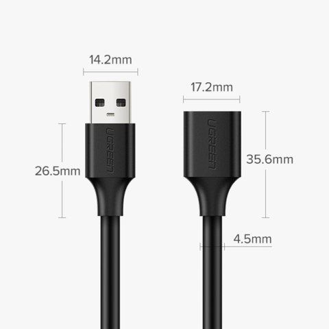 Przedłużacz kabla przewodu USB 2.0 480Mb/s 1.5m czarny UGREEN