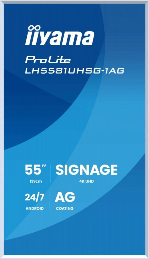 Monitor 55 cali LH5581UHSG-1AG 24/7,VA,ANDROID 14,4K, 2x10W, WiFi, UCHWYT CIENNY, 2xHDMI, USB-C, RJ45, IR, 2xUSB, WHITE IIYAMA