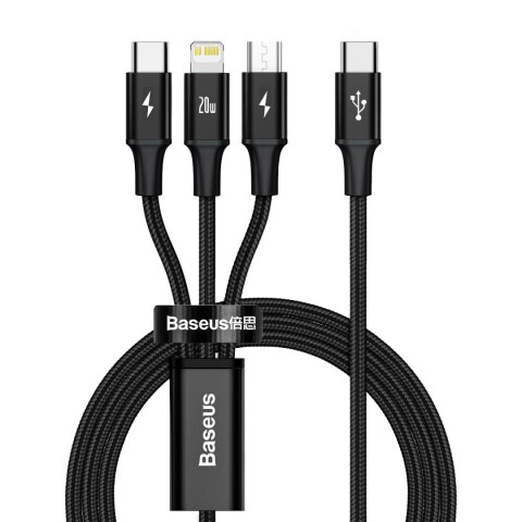 3w1 Kabel przewód USB-C - USB-C / iPhone Lightning / microUSB 20W PD 1.5m - czarny BASEUS