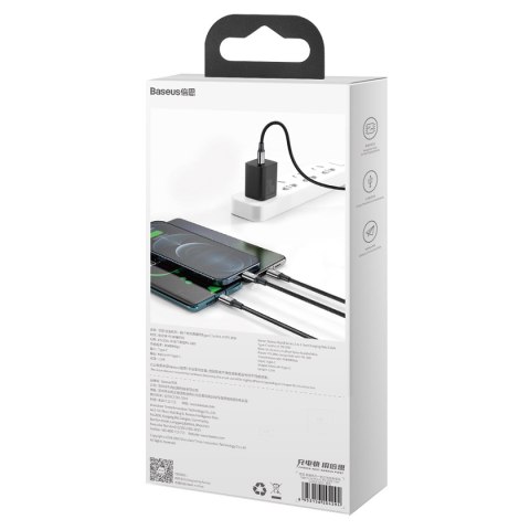 3w1 Kabel przewód USB-C - USB-C / iPhone Lightning / microUSB 20W PD 1.5m - czarny BASEUS