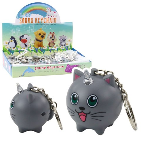 Brelok Do Kluczy Plecaka Kotek Jednorożec Róg LED Dźwięki Szary LEAN TOYS
