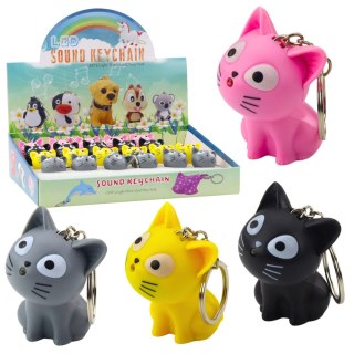 Brelok Do Kluczy Plecaka Kotek Latarka LED Dźwięki Szary LEAN TOYS