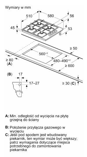 Płyta gazowa PBP6B5K80 inox Bosch