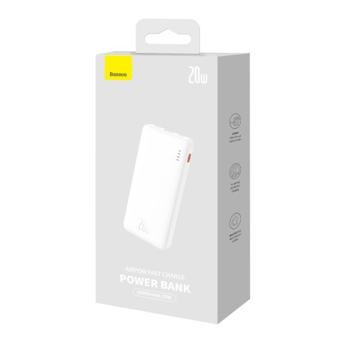 Powerbank Airpow 20W 10000mAh z kablem USB-A - USB-C 30cm - biały BASEUS