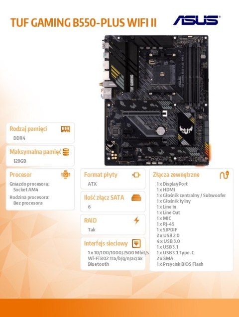 Płyta główna TUF GAMING B550-PLUS WI FI II AM4 4DDR4 HDMI/DP M.2 ATX Asus