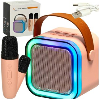 Zestaw do karaoke głośnik Bluetooth 2 mikrofony USB LED 6W różowy Kik Sp. z o. o. Sp. k.