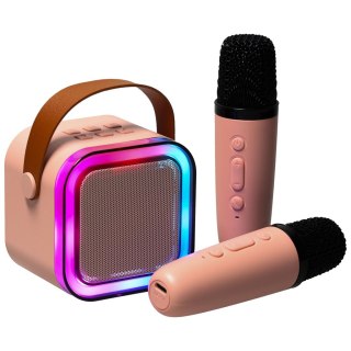 Zestaw do karaoke głośnik Bluetooth 2 mikrofony USB LED 6W różowy Kik Sp. z o. o. Sp. k.