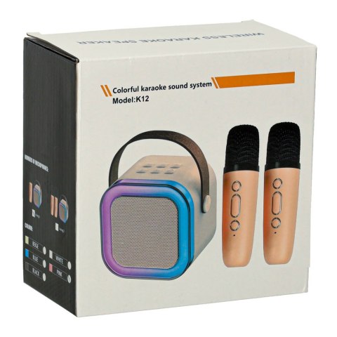 Zestaw do karaoke głośnik Bluetooth 2 mikrofony USB LED 6W różowy Kik Sp. z o. o. Sp. k.
