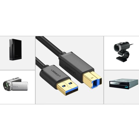 Kabel przewód do drukarki USB-A 3.0 - USB-B 5Gbps 1m - czarny UGREEN