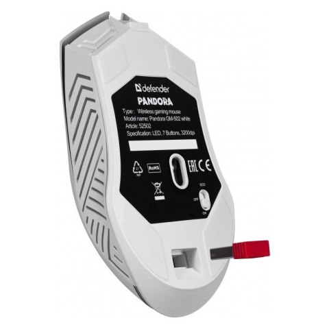Mysz gamingowa bezprzewodowa PANDORA RF 3200DPI 7P biała Defender