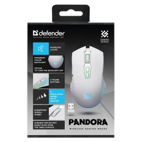 Mysz gamingowa bezprzewodowa PANDORA RF 3200DPI 7P biała Defender