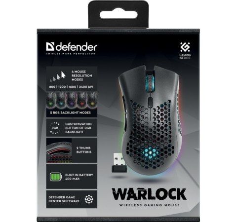 Mysz gamingowa bezprzewodowa Warlock GM-709L Optic RF RGB 2400 dpi 8P Defender
