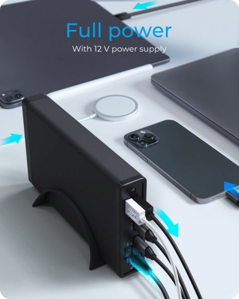 Obudowa IB-382H-C31 2,5/3,5 HDD z wbudowanym HUB 1xUSB-C, 2xUSB -A, 12V2A IcyBox