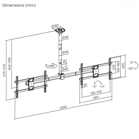 Uchwyt sufitowy dla dwóch TV NC-111 B Maclean