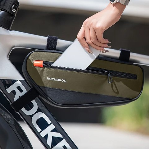 Torba rowerowa na ramę roweru z kieszenią boczną 1.7l - zielono-czarna ROCKBROS