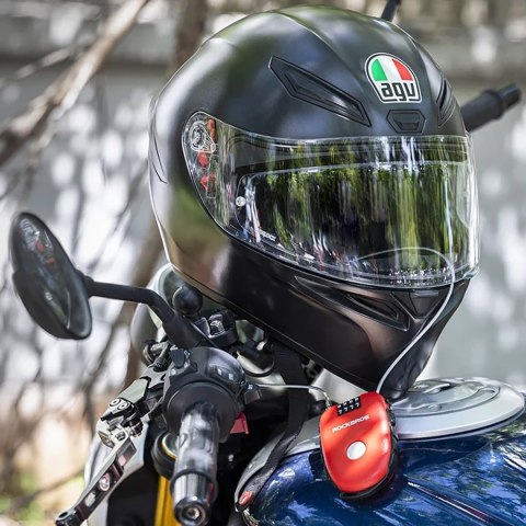 Zapięcie blokada rowerowe z linką zwijaną i zamkiem szyfrowym - czerwone ROCKBROS