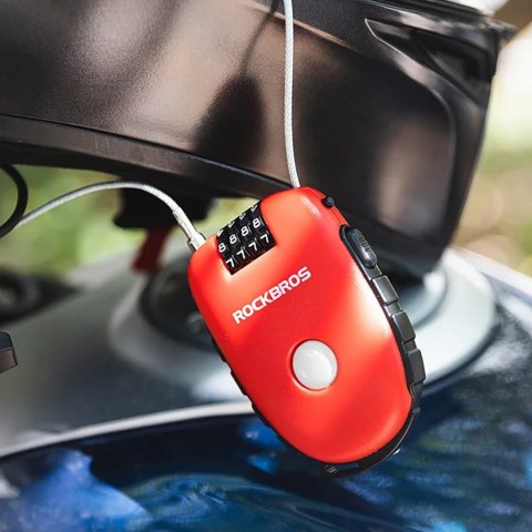 Zapięcie blokada rowerowe z linką zwijaną i zamkiem szyfrowym - czerwone ROCKBROS