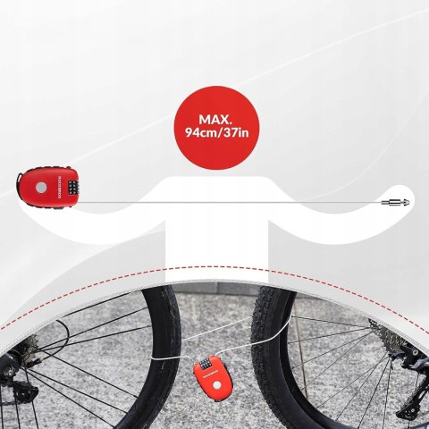 Zapięcie blokada rowerowe z linką zwijaną i zamkiem szyfrowym - czerwone ROCKBROS