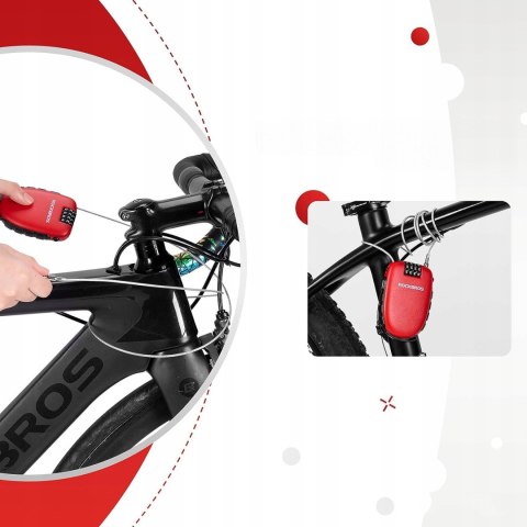 Zapięcie blokada rowerowe z linką zwijaną i zamkiem szyfrowym - czerwone ROCKBROS