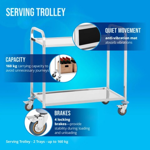 Wózek kelnerski 2 półkowy za stali nierdzewnej Royal Catering