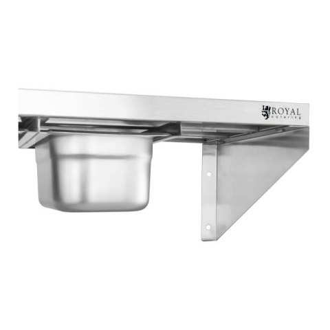 Półka ścienna wisząca na konsolach nierdzewna z pojemnikami GN1/6 Royal Catering