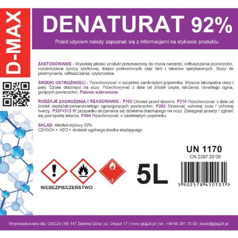Denaturat alkohol skażony D-MAX 5L GSG24