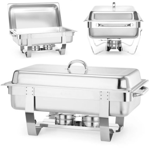 Podgrzewacz do potraw na pastę świeczki stalowy GN 1/1 - DUŻY ZESTAW Hendi