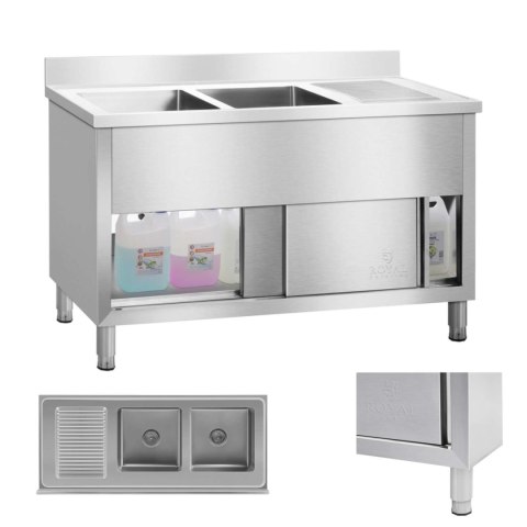 Zlewozmywak zlew gastronomiczny przemysłowy 2-komorowy na podstawie 140cm Royal Catering Royal Catering