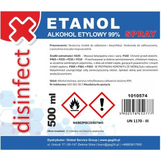 ETANOL - Alkohol etylowy skażony DISINFECT 99% spray 500ml GSG24