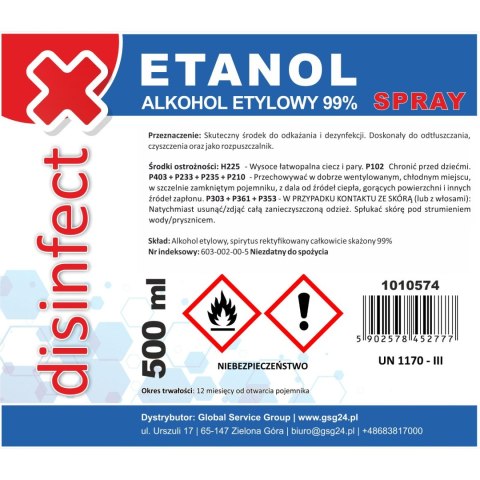ETANOL - Alkohol etylowy skażony DISINFECT 99% spray 500ml GSG24