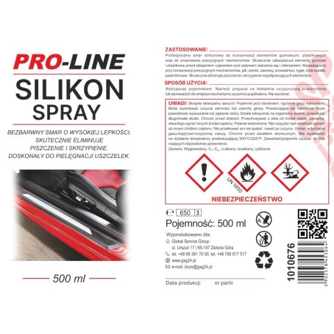 Silikon smar w sprayu do pielegnacji uszczelek PRO-LINE 500ml PRO-LINE