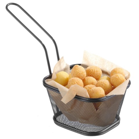 Koszyk do serwowania smażonych przekąsek frytek z uchwytem czarny 130x115x80 mm - Hendi 425695 Hendi