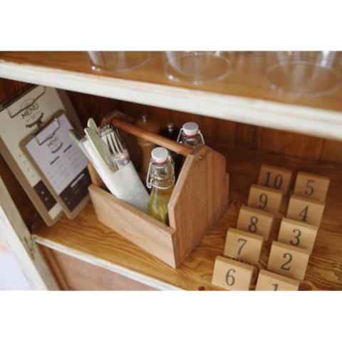 Organizer pojemnik stołowy na przyprawy sztućce drewniany z uchwytem - Hendi 664315 Hendi