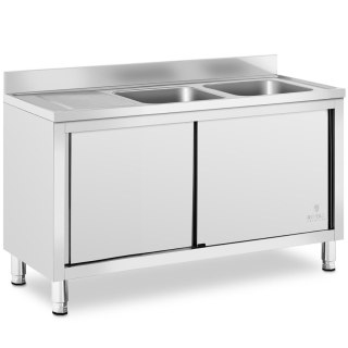 Zlew basen gastronomiczny dwukomorowy z szafką z drzwiami przesuwnymi 140 x 70 x 95 cm Royal Catering